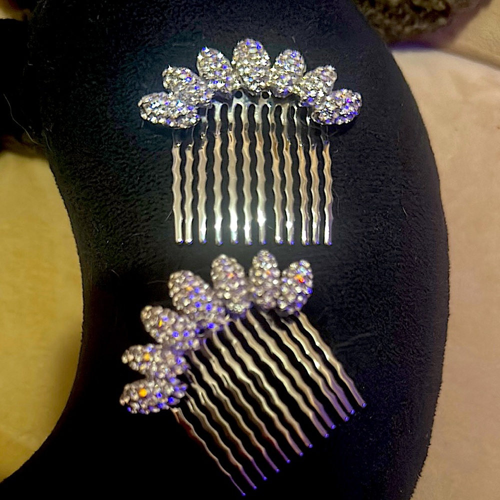 Elegant Silver Hair Combs with Schwartzski Crystal Accents